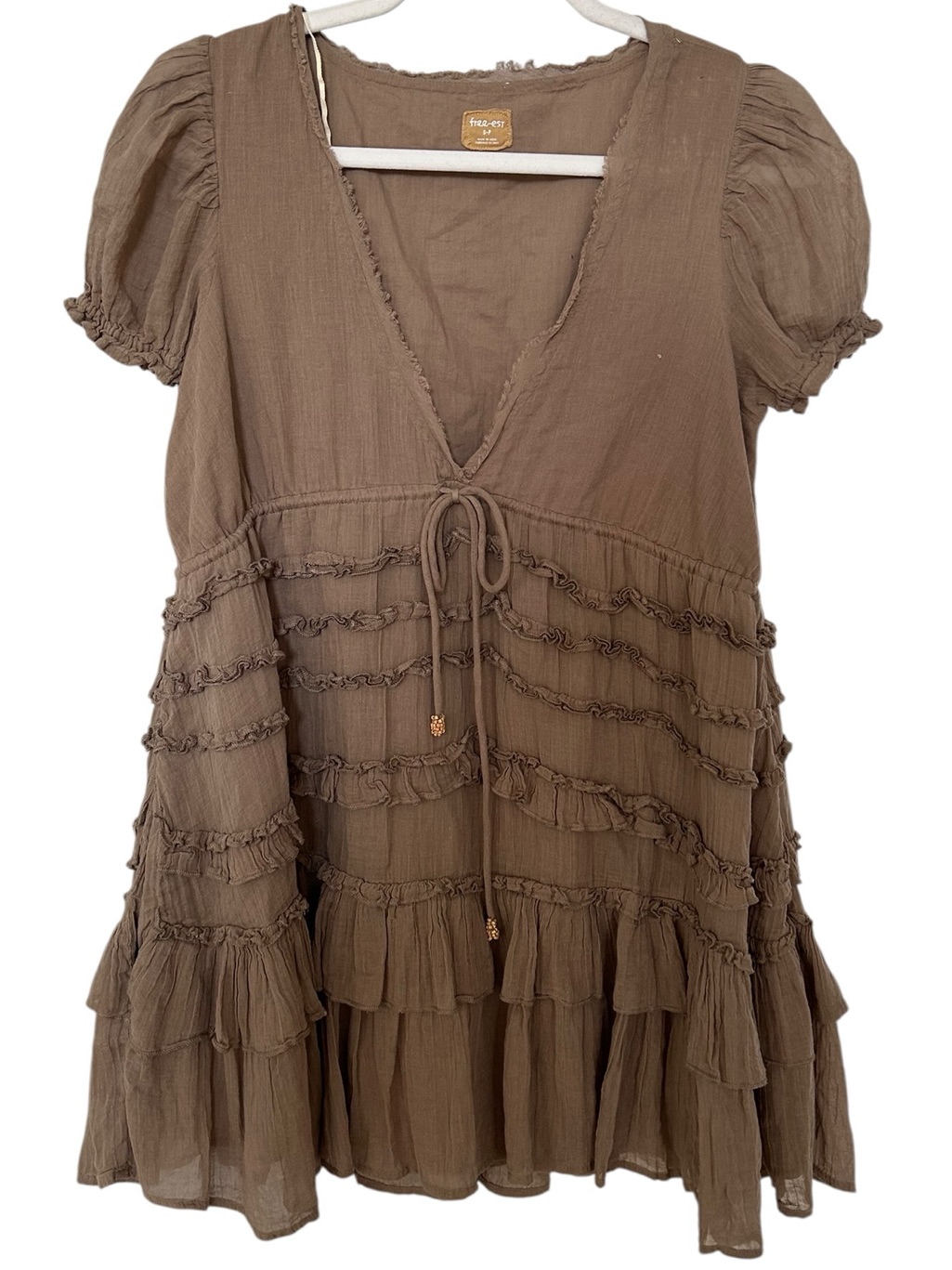 Free People Brown Tan Ruffle Darcy Mini Dress